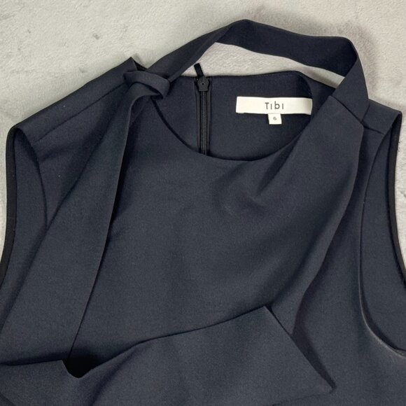 Tibi Black Chalky Drape Pleat Neck Shift Dress - Picture 4 of 6